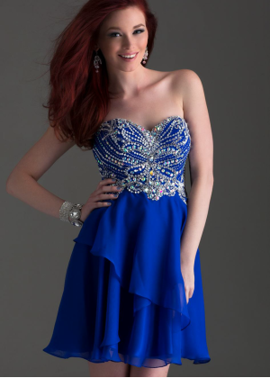Royal Blue Chiffon Beaded Knee Length Prom Dress